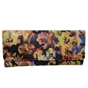 BOHO Vibrant Floral Print Tri-fold Wallet with Zipper Pocket Magnetic Closure